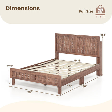 Dreamade Wood Bed Frame with Woven Headboard (Full/Twin/Queen)