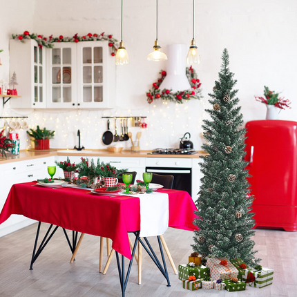 Dreamade Artificial Pencil Christmas Tree, Snow Flocked Slim Xmas Tree - DreamadeUS