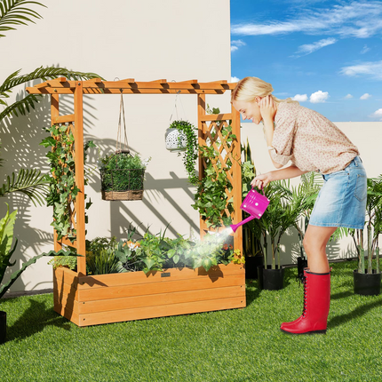 Dreamade Raised Garden Bed with Trellis, Wood Planter Box with Roof & Side Trellis, Drain Holes