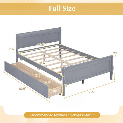 Dreamade Twin/ Full/ Queen Bed with 2 Storage Drawers Wood Platform Bed with Headboard & Footboard