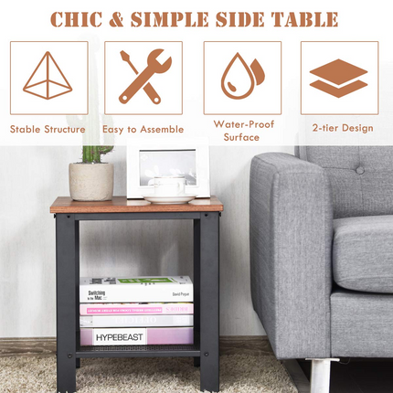 Dreamade Nightstand Side Table 2-Tier W/Adjustable Feet, Storage Shelf and Metal Frame