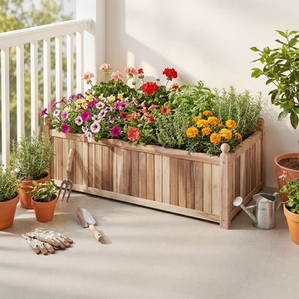 Dreamade Wooden Raised Garden Bed Natural Acacia Wood Rectangular Planter Box with Liner