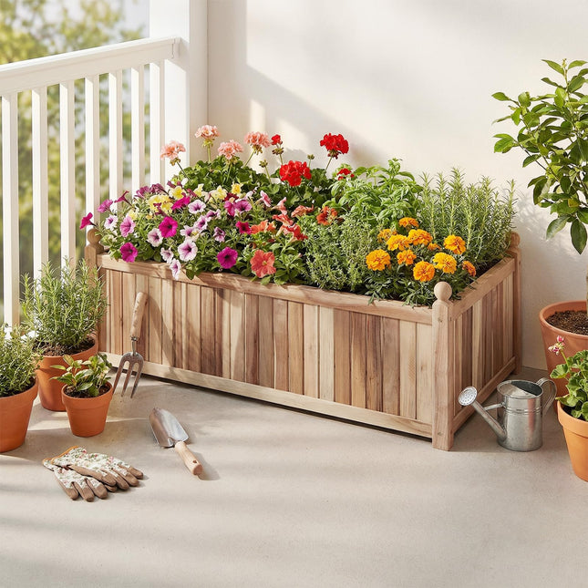 Dreamade Wooden Raised Garden Bed Natural Acacia Wood Rectangular Planter Box with Liner