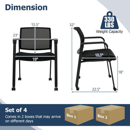 Dreamade Waiting Room Chair Set, Rolling Office Desk Chairs with PU Wheels (2 / 4 / 6 / 8 / 10 / 12 Pack Options)
