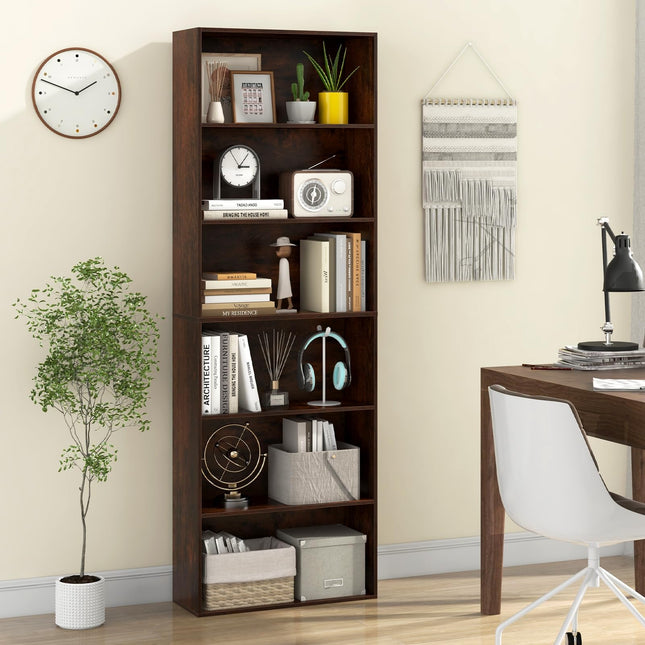 Dreamade 6-Tier Bookcase, 70" Tall Wooden Bookshelf, Freestanding Storage Organizer w/Open Shelves