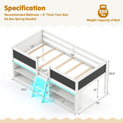 Dreamade Low Loft Bed with Storage 2 Bookcases and Play Space