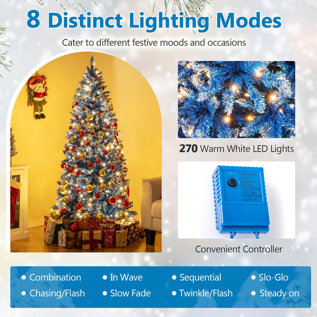Dreamade Blue Hinged Xmas Tree with Frosted PVC Branch Tips & Warm White LED Lights