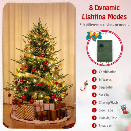 Dreamade 6ft Faux Hinged Xmas Full Tree with 240 Warm White LED Lights, 778 Branch Tips