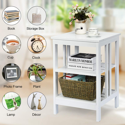 Dreamade Nightstand 3-Tier Sofa Side Table W/Reinforced Bars and Stable Structure