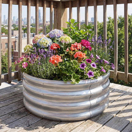 Dreamade Galvanized 2 x 2 x 1 FT Round Outdoor Planter Box with Open-Ended Base (1/2)