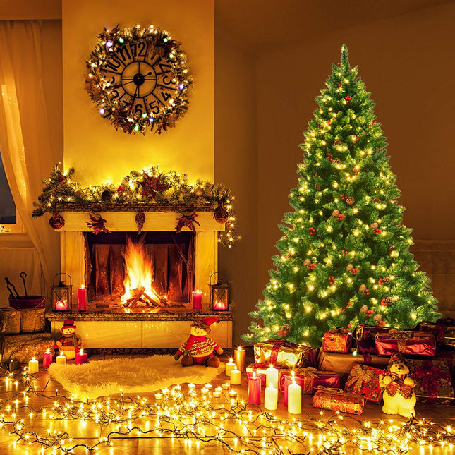Dreamade 6.5FT Pre-Lit Christmas Tree with 1100 Branch Tips Pine Cones and Red Berries