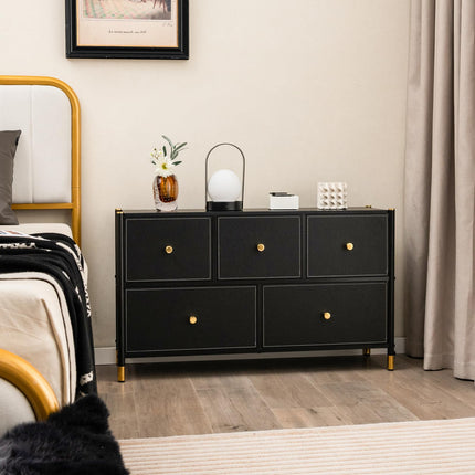 Dreamade Dresser for Bedroom with 5 Storage Drawers - Fabric Dresser Tower with Metal Frame, Fabric Bins