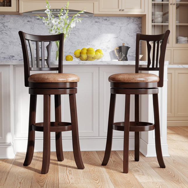 Dreamade 30" Upholstered Bar Height Swivel Bar Stools Set of 2/4 with Back and Solid Rubber Frame