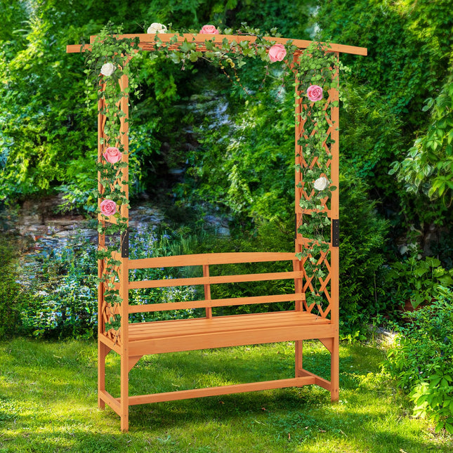 Dreamade Garden Arch Trellis with Bench - 63''W x 79''H Wooden Arbor with 2-Person Outdoor Bench