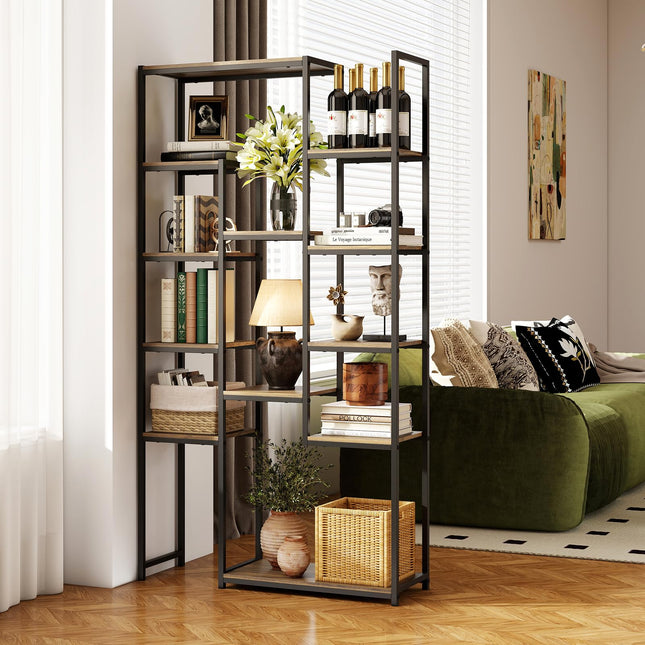 Dreamade 71" Geometric Bookshelf | Vintage Tall Bookcase w/ 12 Open Shelves