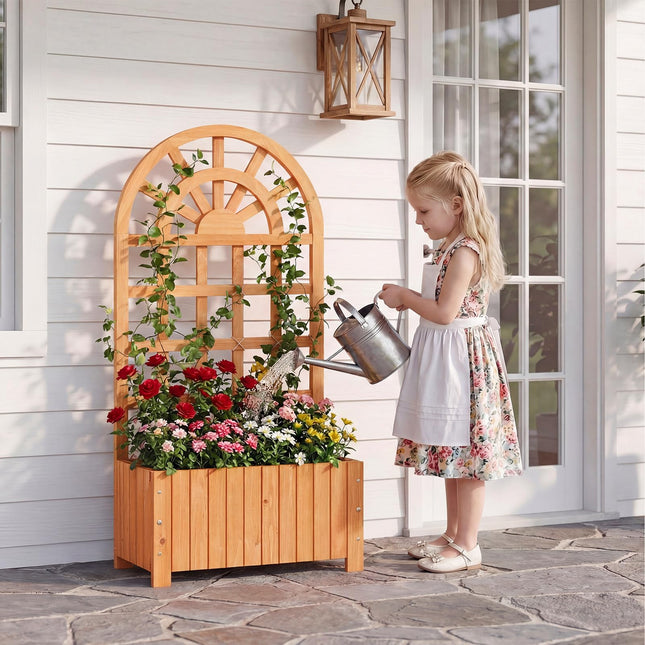 Dreamade Wooden Raised Garden Bed with Trellis 48 Inch Outdoor Screen