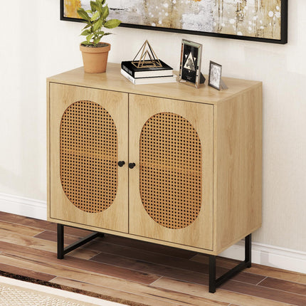 Dreamade Small PE Rattan Buffet Cabinet with 2-Door Boho Sideboard
