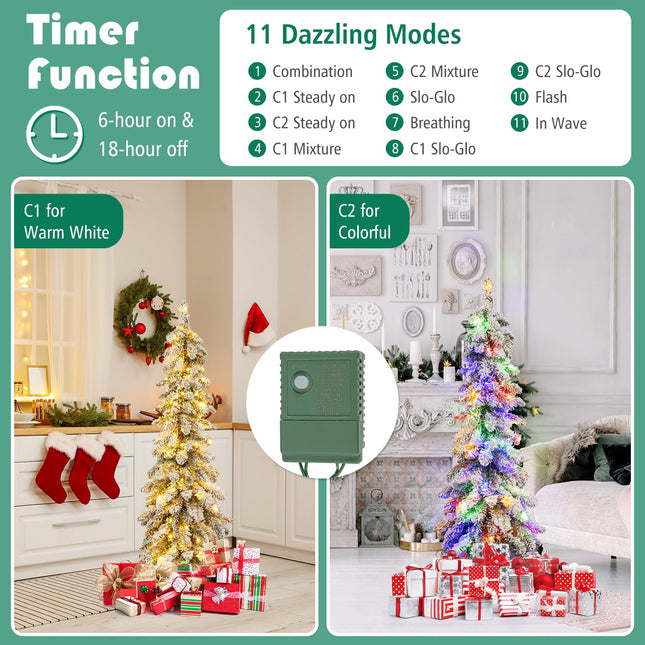 Dreamade Pre-Lit Flocked Pencil Christmas Tree Artificial Slim Xmas Tree