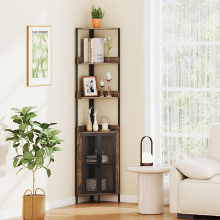 Dreamade 6-Tier Corner Shelf 67 Inches Tall Corner Bookshelf with Cabinet Industrial Bookcase