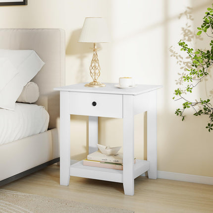 Dreamade Nightstand with Drawer 2-Tier Modern Bedside Table with Open Shelf and Storage
