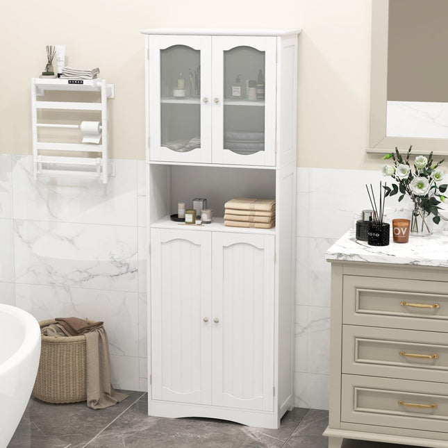 Dreamade 64.5" Tall Bathroom Cabinet, Pantry Cabinet with Tempered Glass Doors, Adjustable Shelves