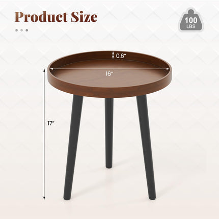 Dreamade Mid Century Modern Side Table with Wooden Tray and Bamboo Legs