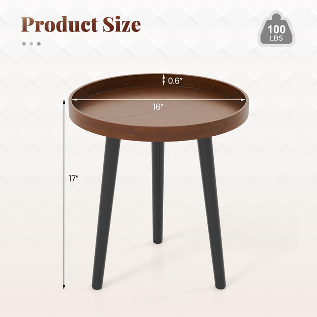 Dreamade Mid Century Modern Side Table with Wooden Tray and Bamboo Legs