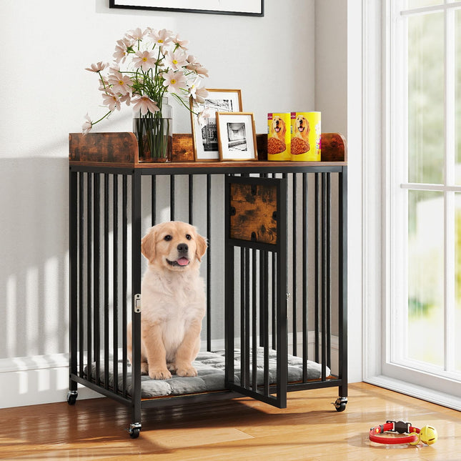 Dreamade Dog Crate Furniture with Lockable Door & Wheels