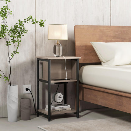 Dreamade Nightstand with Charging Station, 3-Tier End Table with USB Ports & Power Outlets