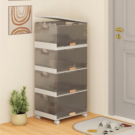 Dreamade 4 Tier Stackable Storage Bins with Lids 18 GalFoldable Shoe Storage Box