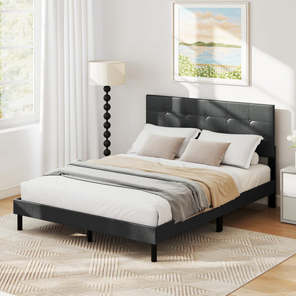 Dreamade Queen Bed Frame Linen Upholstered Platform Bed with Button Tufted Headboard