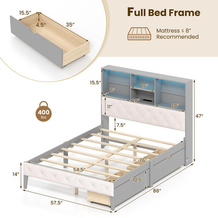 Dreamade Gray Full Size Bed Frame with Upholstered Bookcase Headboard