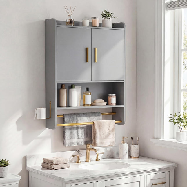 Dreamade Bathroom Wall Mounted Medicine Cabinet w/Towel Bars & Toilet Paper Holder