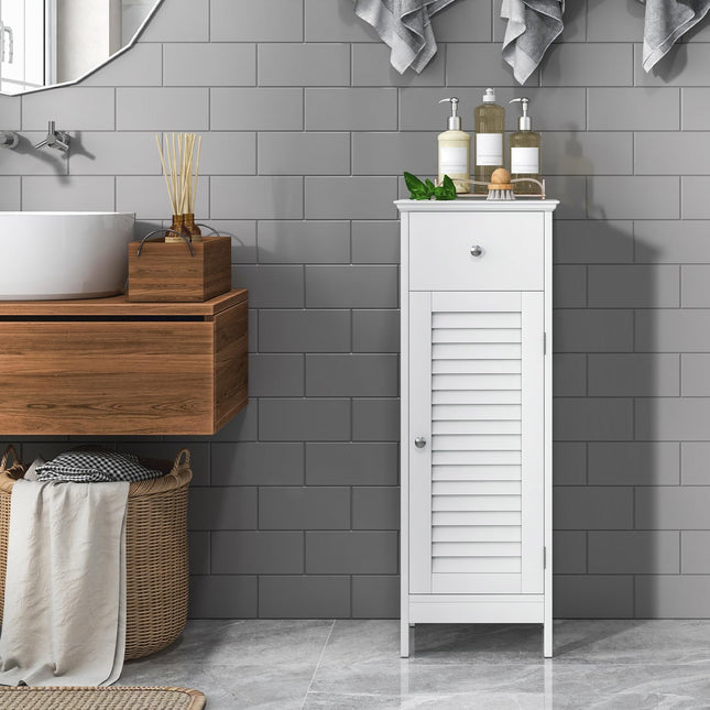 Dreamade Bathroom Floor Storage Cabinet - Freestanding Side Cabinet with 1 Door, 1 Drawer & 3-Height Adjustable Shelf
