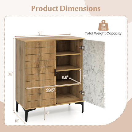 Dreamade Shoe Cabinet 4-Tier Wooden Shoe Rack Cabinet(Marble Pattern Door)