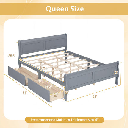 Dreamade Twin/ Full/ Queen Bed with 2 Storage Drawers Wood Platform Bed with Headboard & Footboard