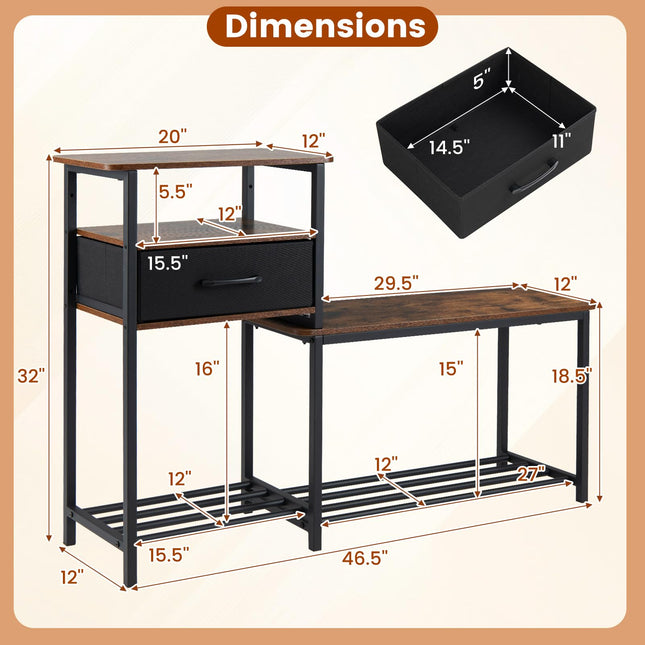 Dreamade 3-Tier Industrial Shoe Storage Bench with Drawer & Metal Frame