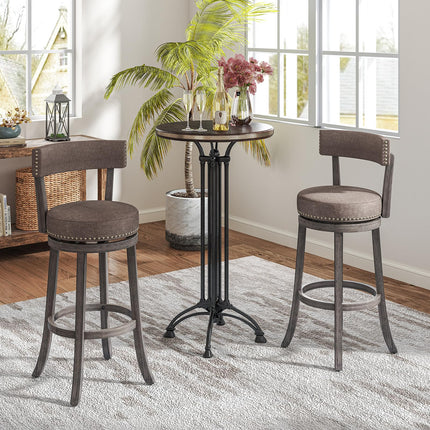 Dreamade 31" Bar Stools Set, Swivel Bar Height Bar Chairs with Footrest, Rubber Wood Frame