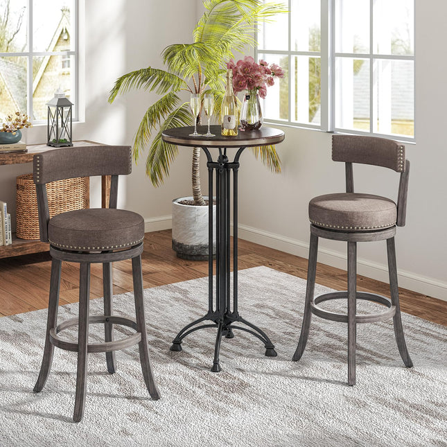 Dreamade 31" Bar Stools Set, Swivel Bar Height Bar Chairs with Footrest, Rubber Wood Frame