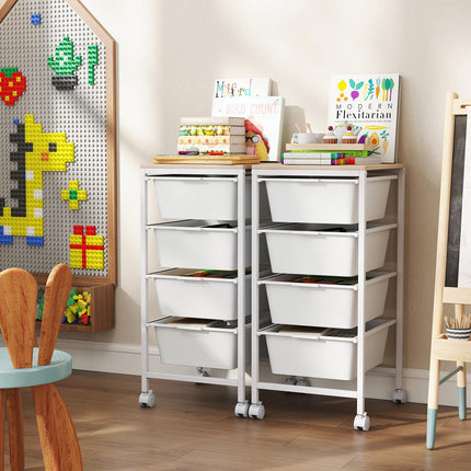 Dreamade 4-Drawer Rolling Storage Cart Mobile Utility Organizer with Wooden Tabletop and Lockable Wheels
