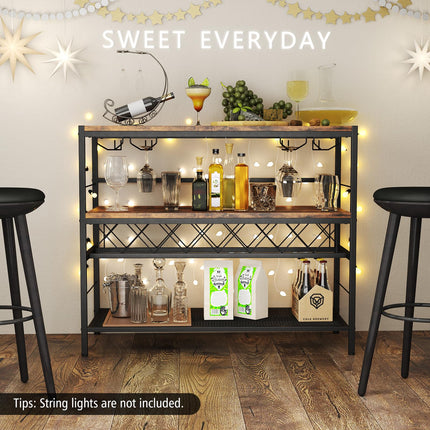 Dreamade 4-Tier Wine Rack Table - 7-Bottle Wine Bar Cabinet w/ 4 Wine Racks & 16 Glasses Holder
