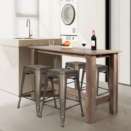 Dreamade 5 Pieces Dining Table Set, Rectangular Counter Height Table w/ 4 Metal Bar Stools