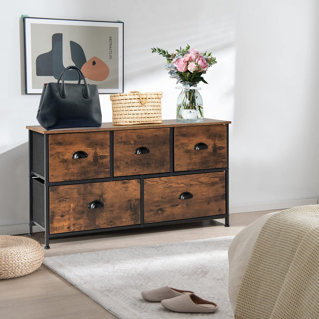 Dreamade Dresser for Bedroom, Chest of Drawers with Wood Top Retro Storage Cabinet