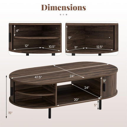 Dreamade 47.5" Mid Century Modern Center Table with Sliding Tambour Doors