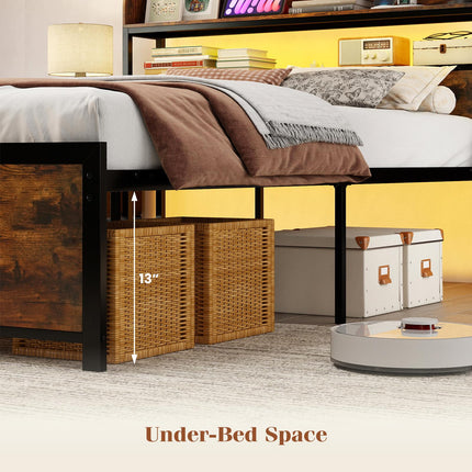 Dreamade Metal Platform Bed Frame with Storage Headboard