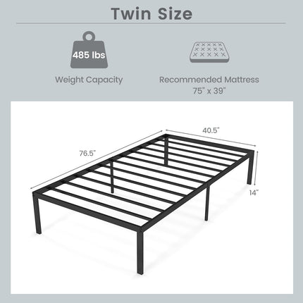 Dreamade Twin Bed Frame, 14 Inch Metal Platform Bed with Under Bed Storage Space, Heavy-Duty Steel Slat Mattress Foundation