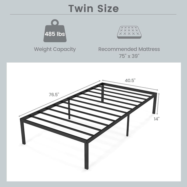 Dreamade Twin Bed Frame, 14 Inch Metal Platform Bed with Under Bed Storage Space, Heavy-Duty Steel Slat Mattress Foundation