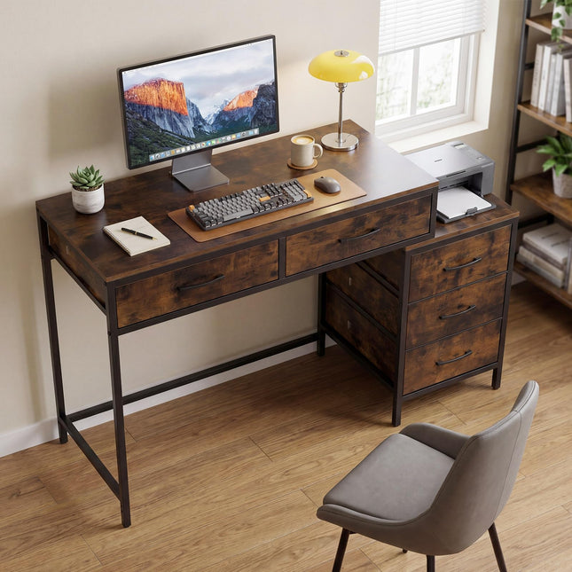 Dreamade Reversible Computer Desk with 5 Drawers