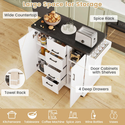 Dreamade Kitchen Island with Storage, Rolling Kitchen Island Cart w/ 4 Drawers