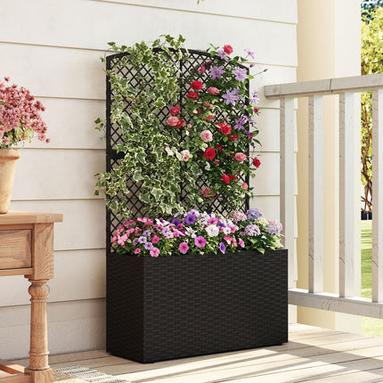 Dreamade 49 inch Tall PE Rattan Raised Garden Bed with Trellis